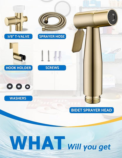 Gold Handheld Bidet Sprayer for Toilet, BRITULIF Jet Sprayer for Toilet Muslim Shower, Adjustable Bidets Attachment forToilet Feminine Wash