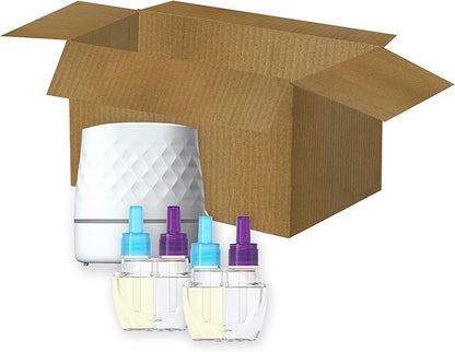 Febreze Plug Scent Booster Starter Kit, Oil Diffuser, Air Freshener Plug in, Continuous Scent Device + 2 Downy Calm Refills