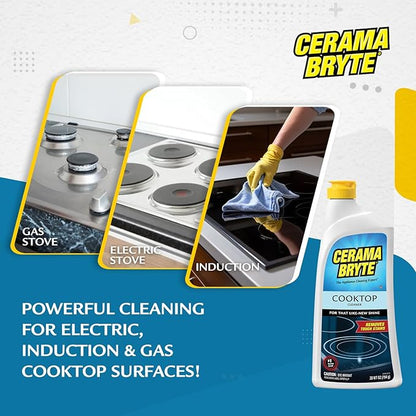 Cerama Bryte Heavy-Duty + Daily Spray Stove Top and Cooktop Cleaner Combo Kit for Glass and Ceramic Surfaces, 16 & 10 Ounces, 2 Pack