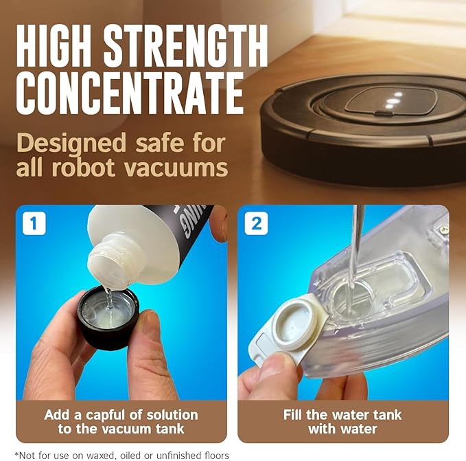 Robot Vacuum Floor Cleaning Concentrate for Mops - 75+ Refills Per Bottle - Compatible with Roborock, Tineco, iFloor, Etc. - Hardwood & Multi-Surface - Made in USA - Non-Toxic, Residue-Free