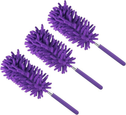 MECCANIXITY Chenille Cleaning Duster, 11 to 31 Inch Washable Extendable Brush for Window, Furniture, Ceiling Fan, Purple Pack of 3