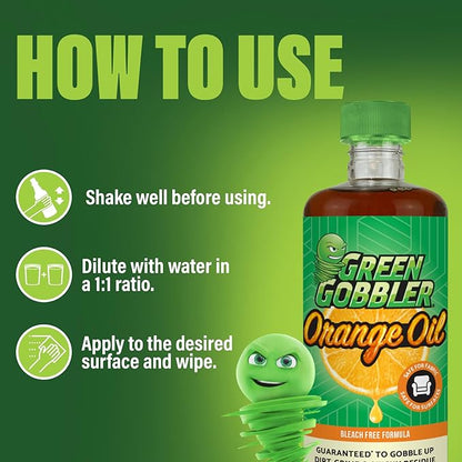 Green Gobbler, Cold Pressed Orange Oil Concentrate - 22.5 oz (D-Limonene) Multi-Purpose Home and Outdoor Cleaner (2 PACK)
