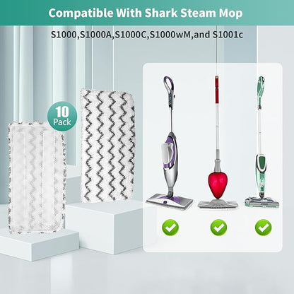 10 Pack Microfiber Steam Mop Replacement Pads for Shark S1000 S2001 S1000A S1000C S1000WM S1001C, Washable Reusable Super Absorbent Mop Pads Safe for All Floors