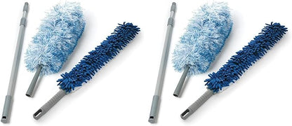 O-Cedar Dual-Action Microfiber Duster w/Telescopic Handle, 3 Piece Set, White, Blue (Pack of 2)