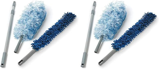 O-Cedar Dual-Action Microfiber Duster w/Telescopic Handle, 3 Piece Set, White, Blue (Pack of 2)