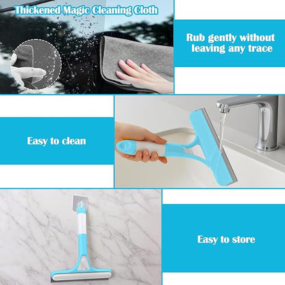 XANGNIER Window Cleaner Tool Kit,2026 3 in 1 Window Cleaning Scraper with Spray,Thickened Magic Cleaning Cloth,Window Scrubber Cleaning Squeegee for Glass,Mirror,Shower Doors,Car Windshields(Blue)
