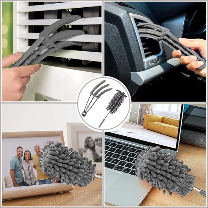 Microfiber Duster Cleaning Kit with 100 Inch Telescoping Extension Pole, Reusable Bendable Dusters, Washable Dusters for Cleaning Ceilings Fan Gray
