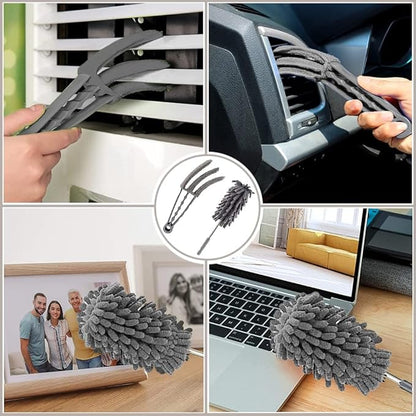 Microfiber Duster Cleaning Kit with 100 Inch Telescoping Extension Pole, Reusable Bendable Dusters, Washable Dusters for Cleaning Ceilings Fan Gray