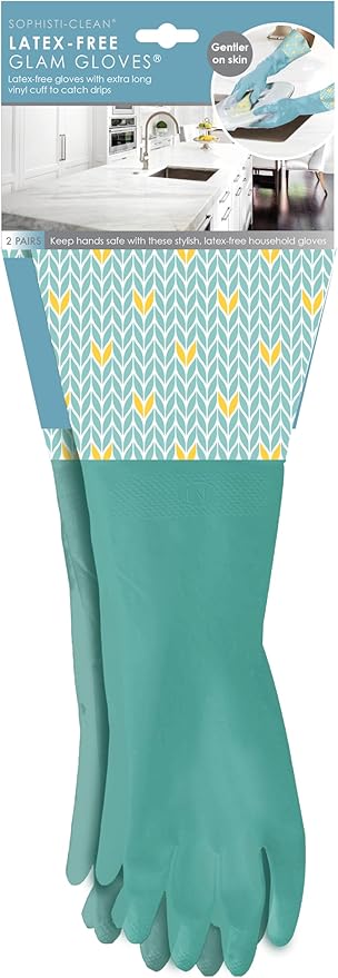 Glam Gloves, Latex Cleaning Gloves, Extra Long Gloves with Vinyl Cuff, Includes 2 Pairs of Gloves