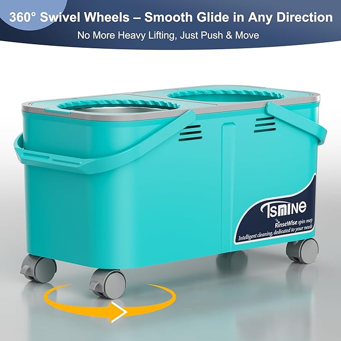 Easy-Use Spin Mop for Cleaner, Controlled Rinsing, Clean & Dirty Water Separation Mop Bucket for Pet & Family Homes,360° Swivel Wheels, Safe for Hardwood & Tile, Adjustable Handle,6 Reusable Mop Heads