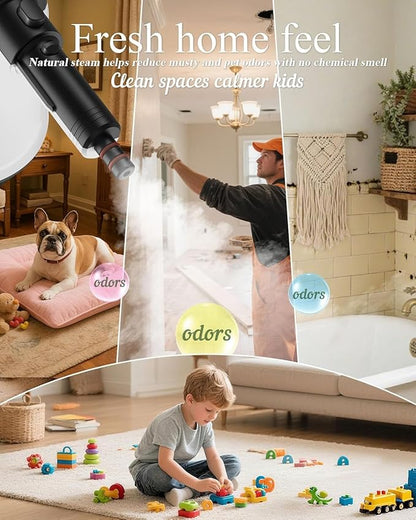 1200W Handheld Steam Cleaner for Home, Powerful Natural Multi‑Surface Steam Cleaner with 13 Accessories, 13.5oz Pressurized Steamer for Deep Cleaning Tile, Grout, Shower, Bathroom, Kitchen, Car, White