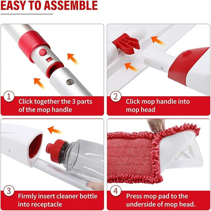 Spray Mops for Floor Cleaning, Microfiber Spray Cleaning Mop Kit with 3 Reusable Washable Pads 700ML Refillable Bottle and Scrubber Flat Mop with 360 Degree Swivel Head for Hardwood Laminate