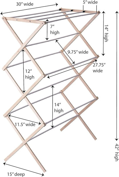 Household Essentials 5001 Collapsible Folding Wooden Clothes Drying Rack For Laundry | Pre Assembled