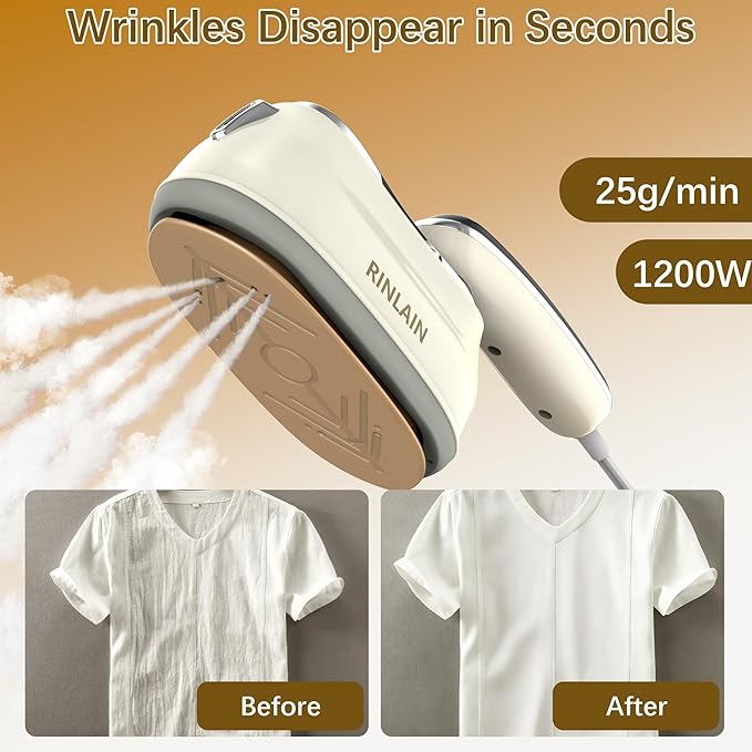 Steamer for Clothes, 2-in-1 Garment Steamer & Steam Iron for Clothes, 1200W Travel Steamer for Clothes, Max 25g/min Steam, Handheld Steamer & Portable Iron for Quick Wrinkle Removal, 110-120V