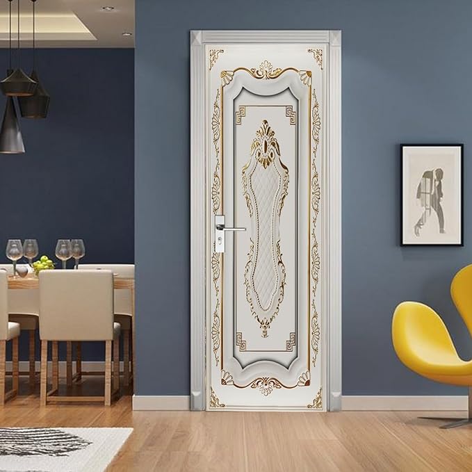 A.Monamour 3D Door Stickers for Interior Doors A White Door in Baroque Style Vinyl Waterproof Self Adhesive Door Mural Decals for Bedroom Office Bathroom 90x200cm