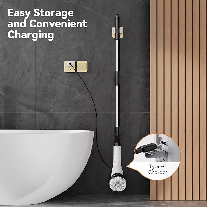 Electric Spin Scrubber, Cordless Power Cleaning Brush with 7 Replaceable Brush Heads, Waterproof Rechargeable Scrubber for Bathroom, Kitchen, Tile & Grout