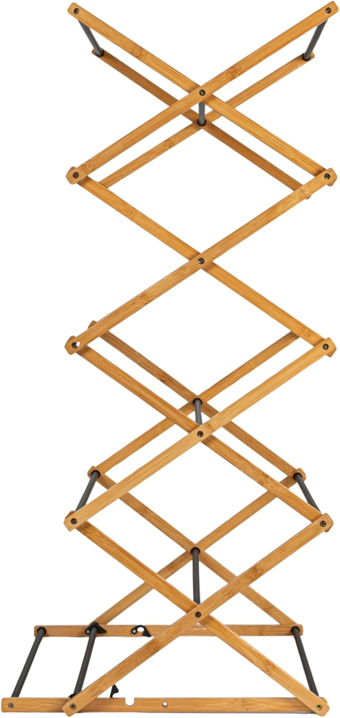 Household Essentials Bamboo Adjustable Folding Clothes Drying Rack, Upscale Laundry Rack with 16 Coated Metal Dowels, Black
