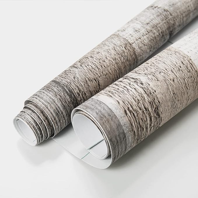 Yun-aeon Natural Wood-Grey Wood Contact Paper Peel and Stick Wallpaper 17.3"x 120"Self Adhesive Removable Vintage Faux Wood Wall Paper Plank Shelf Home Decoration Kitchen Counter Cover Use