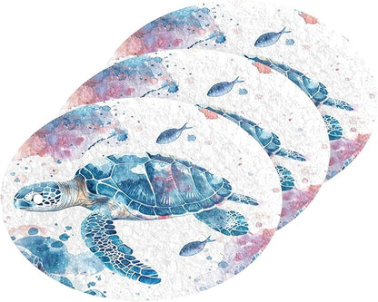 Sea Turtle Kitchen Scrub Sponges, Pop-up Kitchen Cleaning Sponges Reusable Dish Washing Sponges for Bathroom Household Cleaning 3 Pack - Non Scratch Scrubber