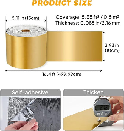 Self-Adhesive Wall Trim with Mirror Finish, 3.93" x 196.8" Peel and Stick PVC+XPE Wallpaper Borders, Waterproof Baseboard Cover for Bathroom, Kitchen, Bedroom, 1 Pc