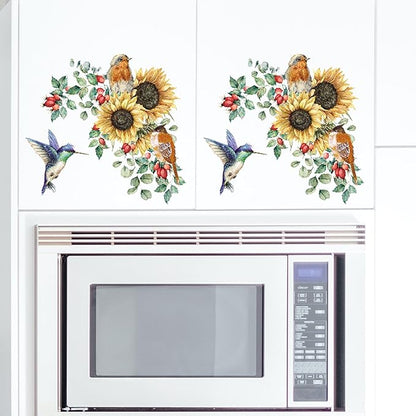 Sunflower Wall Stickers & Murals Bird Wall Decals Peel and Stick Yellow Flower Window Clings Watercolor Hummingbird Art Decor Wall Clings Kitchen Cabinet Decals for Bathroom Toilet Tank Girls Bedroom