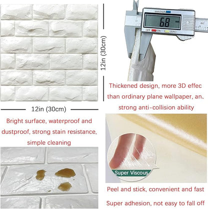 YU LI 3DH 3D Wall Panels Peel and Stick 20PCS White Foam Brick Wallpaper for Bedroom Faux Stone Wall Panel Self-Adhesive Wallpaper (White 20PCS)…
