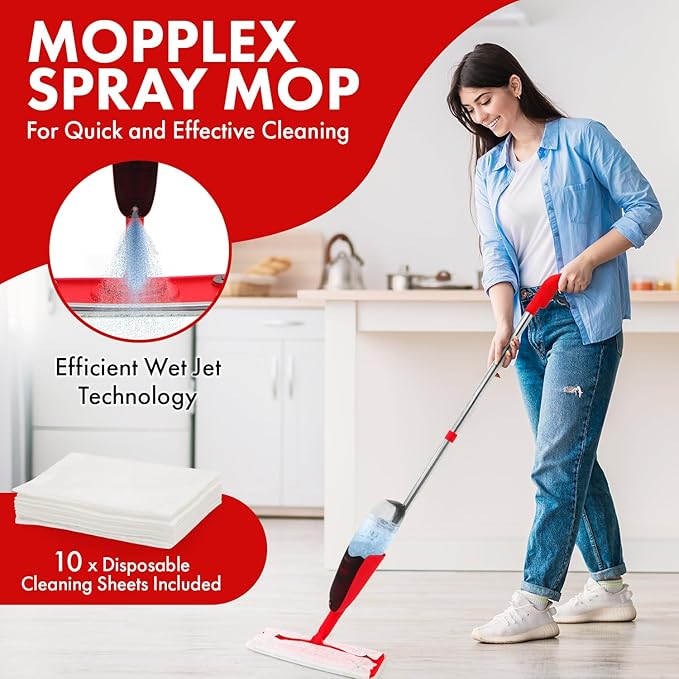 Premium Spray Mop for Floor Cleaning - 10 Disposable Sheets, Hard Wood Floor Cleaner for Mess Free Mopping and Shining