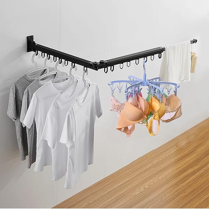 2 PCS Foldable Drying Rack with 24 Clips for Drying Socks Lingerie Baby Clothes Drying Towels Rotatable Sock Drying Rack (Blue)