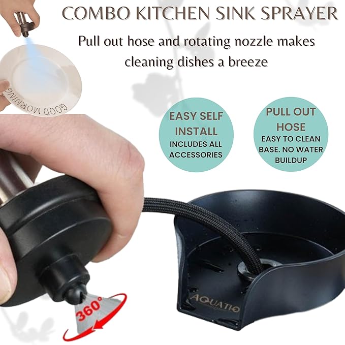 2-in-1 Glass Rinser & Sink Sprayer Attachment – High Pressure Cup Washer for Kitchen Sink – Matte Black Bottle Cleaner -Stainless Steel Cup Cleaner (Fits Standard Counter Holes)