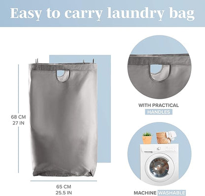 LONBET Laundry Basket with Lid, Made from Breathable Fabric | Aesthetic Clothes Hampers for Laundry with Side Handles & Sturdy Bamboo Frame (26 Gallons - Single, Gray)