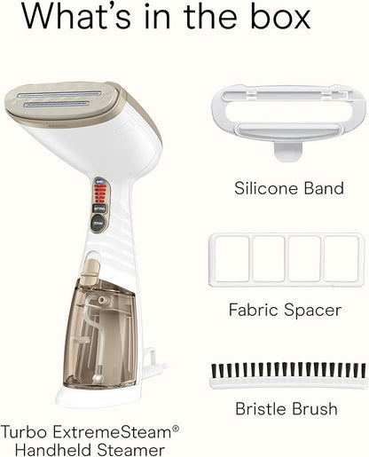 Conair Handheld Garment Steamer for Clothes, Turbo ExtremeSteam 1875W Fabric Clothes Steamer, Portable Handheld Design, Strong Penetrating Steam, White/Champagne, Pack of 2