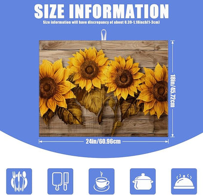 Vintage Sunflower Wooden Grain Dish Drying Mat for Kitchen Counter Drying Pad Absorbent Reversible Dish Drainer Rack Mats Draining Pad 18"x24"Inch