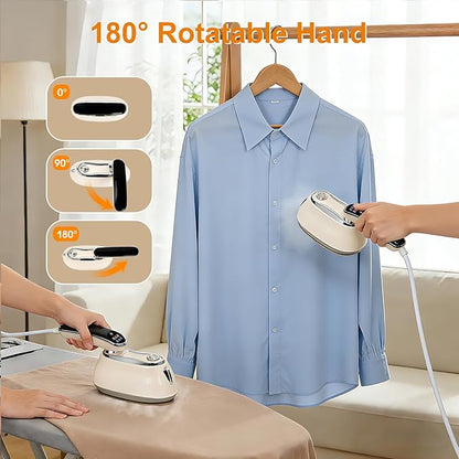 Steamer for Clothes, 2 in 1 Garment Steamer, 6-Level Clothes Steamer, 1200W Steamer Iron for Clothes, Steam Iron, LED Display Clothes Steamer Handheld, 15s Heat Up, Water Tank, Suitable Home, Office