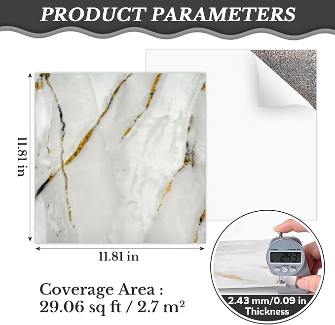 30 Sheets Peel and Stick Wall Panels, Self-Adhesive PVC Wall Panels for Kitchen Backsplash, Bathroom Decoration, 11.8" x 11.8" (Tile Effect Wallpaper)
