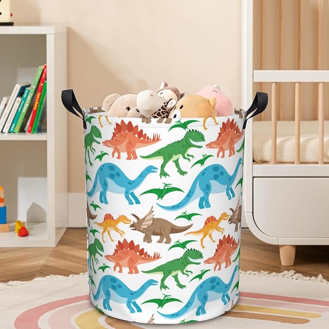 Laundry Basket Cute Dinosaurs Laundry Hamper Large Laundry Basket Storage Basket Tote Bag Collapsible Organizer Basket for Bathroom,Laundry,Bedroom 17.3 x16.5 Inch
