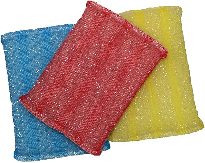 Nylon Kitchen Scrubber, Heavy Duty, Hand Friendly Scouring Sponge for Sink, Pot, Dish Washing Scrubber Non-Scratch, Kosher, 18 Pack, Blue-Red/Pink-Yellow by Superio