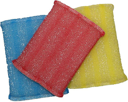 Superio Heavy-Duty Scrubber, Hand-Friendly Kosher PotScrubber for Non-Scratch Dish Washing (Yellow-Blue-Red/Pink)