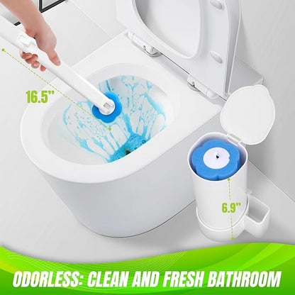 KOKL 2 Pack Disposable Toilet Brush with Holder Set, Toilet Bowl Cleaner, Toilet Bowl Brush with 54 Cleaner Refills, Toilet Cleaning Supplies for Bathroom Maintenance(2-Set)