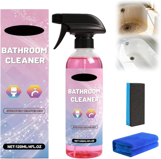 Bathroom Cleaner Pink Foam Spray, Powerful Limescale & Urine Stain Remover, No-Rinse Descaler for Showers, Bathtubs, Sinks, Tiles & Glass Surfaces (1Pcs)