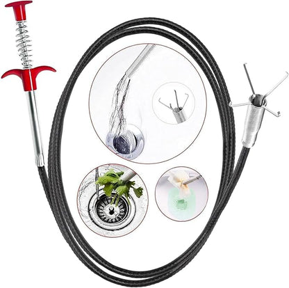 61 Inch Drain Snake with 4 Claws, Flexible Hair Drain Clog Remover Tool, Plumbing Snake Drain Auger for Sink, Shower, Toilet, Bathtub, Drain Grabber Tool for Pipe Unclogging