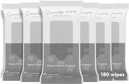 Swanky Stainless Steel Cleaner Wipes - Grime & Grease Remover Kitchen Cleaning Supplies - Clean & Shine, For Stove Top, Refrigerator, Sink, Oven, & Household Appliances - Soft Wipes, 180 Count