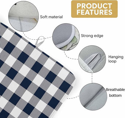 Dish Drying Mat Buffalo Plaid Dark Blue Check Drying Mats for Kitchen Counter Farmhouse Style Absorbent Microfiber Dish Drainer Quick Drying Coffee Mat with Hanging Loop, 18 x24 inch