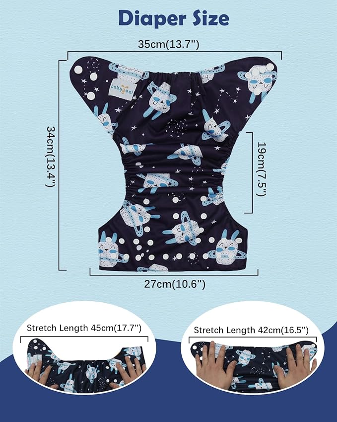 babygoal Boy Cloth Diapers Pack of 13, Baby Reusable Washable Pocket Nappy, 6pcs Diapers+6pcs Rayon from Bamboo Inserts+Wet Bag