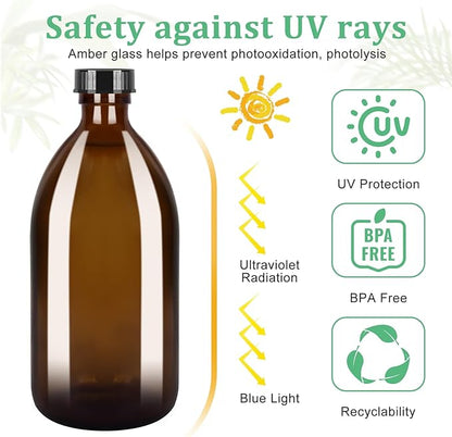 Amber Glass Spray Bottles 3 Pack, 17 oz/500 ml Glass Spray Bottles for Cleaning, Plants, Essential Oils, Hair Care, Refillable Empty Spray Bottle with Adjustable Nozzle for Squirt and Mist