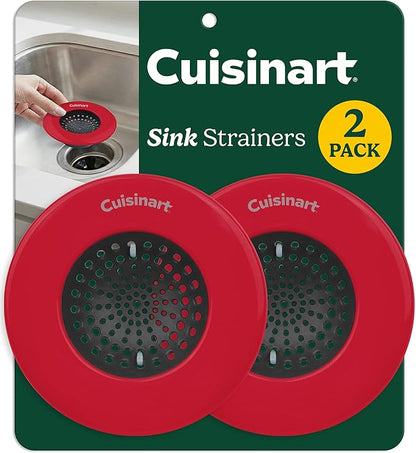 Cuisinart Sink Strainers- 2 Pack Kitchen Sink Drain Strainer & Food Catcher with Enamel-Coated Stainless Steel Rim and Silicone Base, Fits Standard 3.5" Drains, Outer Diameter 4.35", Scratch-Safe