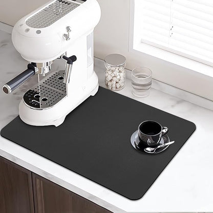 LOPNUR Kitchen Dish Drying Mat, 18"x16" Small Dish Drying Mats for Kitchen Counter, Super Absorbent Dish Drying Pad, Diatomite Coffee Mat Heat Resistant Mat with Anti-slip Rubber Backed, Black