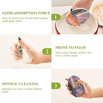 Lighthouse Kitchen Scrub Sponges, Pop-up Kitchen Cleaning Sponges Reusable Dish Washing Sponges for Bathroom Household Cleaning 3 Pack - Non Scratch Scrubber
