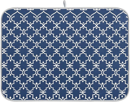 Super Absorbent Dish Drying Mat Microfiber Fast-Drying Dish Mat 16" x 18" Kitchen Dish Drying Pad Watercolor Cute Navy Blue Moroccan