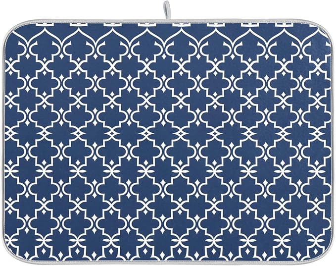 Super Absorbent Dish Drying Mat Microfiber Fast-Drying Dish Mat 24" x 18" Kitchen Dish Drying Pad Watercolor Cute Navy Blue Moroccan Mandala
