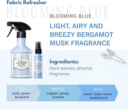 LAVONS Fabric Spray Freshener for Carpet Fresh, Pet Safe Linen Spray for Bedding, Organic Fabric Refresher Spray for Home & Offices, Natural Carpet Freshener from Japan, 12.5 Fl Oz BLOOMING BLUE